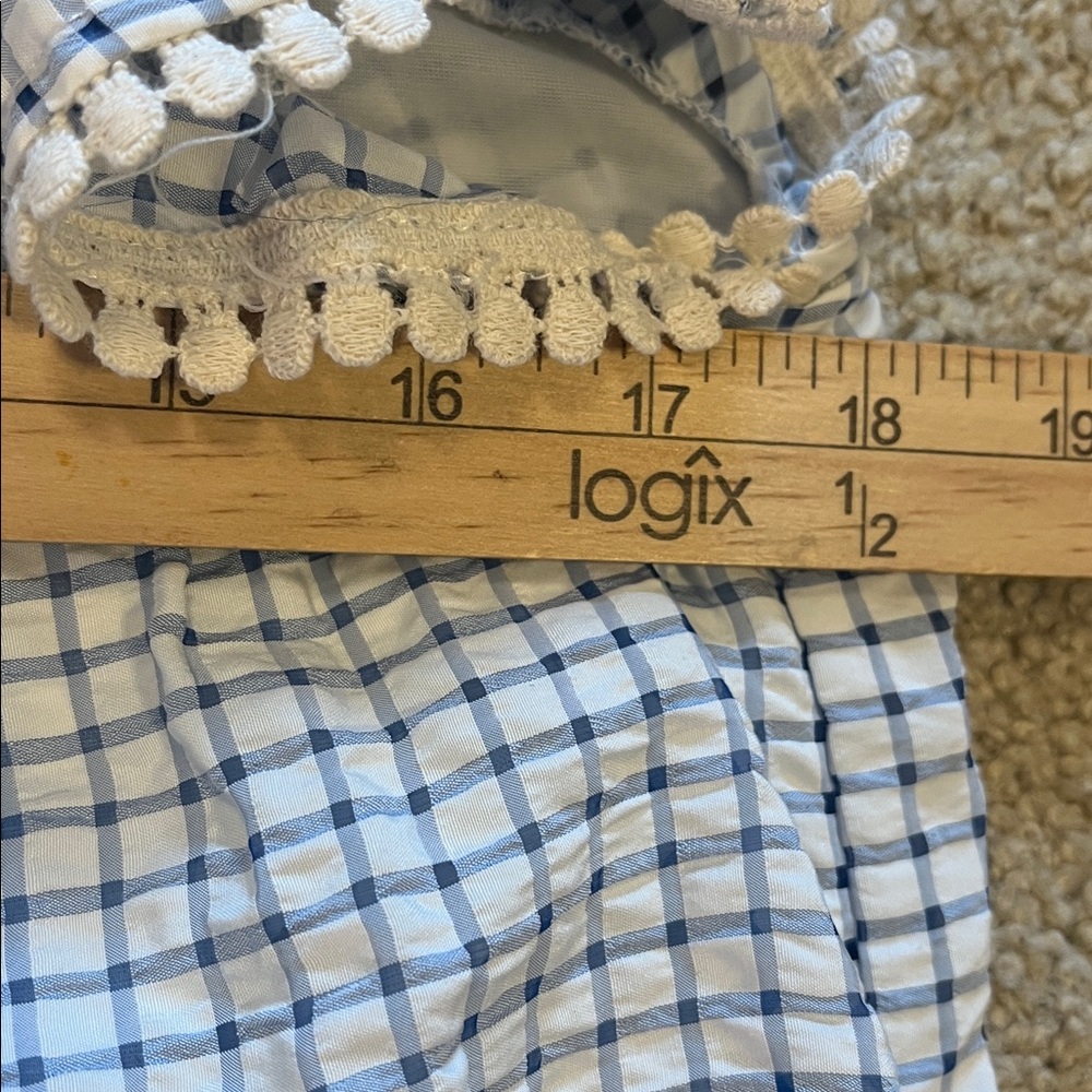 THML White & Blue Gingham Mini Dress with Multicolor Floral Embroidery - Picture 7 of 8